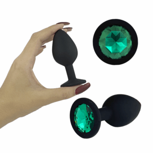 Анни M анальная пробка силиконовая зелёный камень